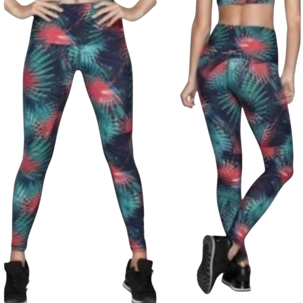 Lorna Jane Leggings Womens Size Small Tropicana Floral Print Mid-Rise Tights